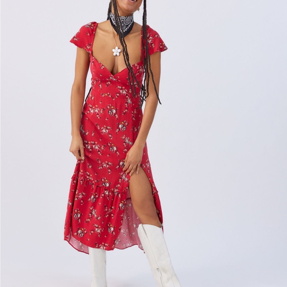 NWT red midi dress cowboy print UO